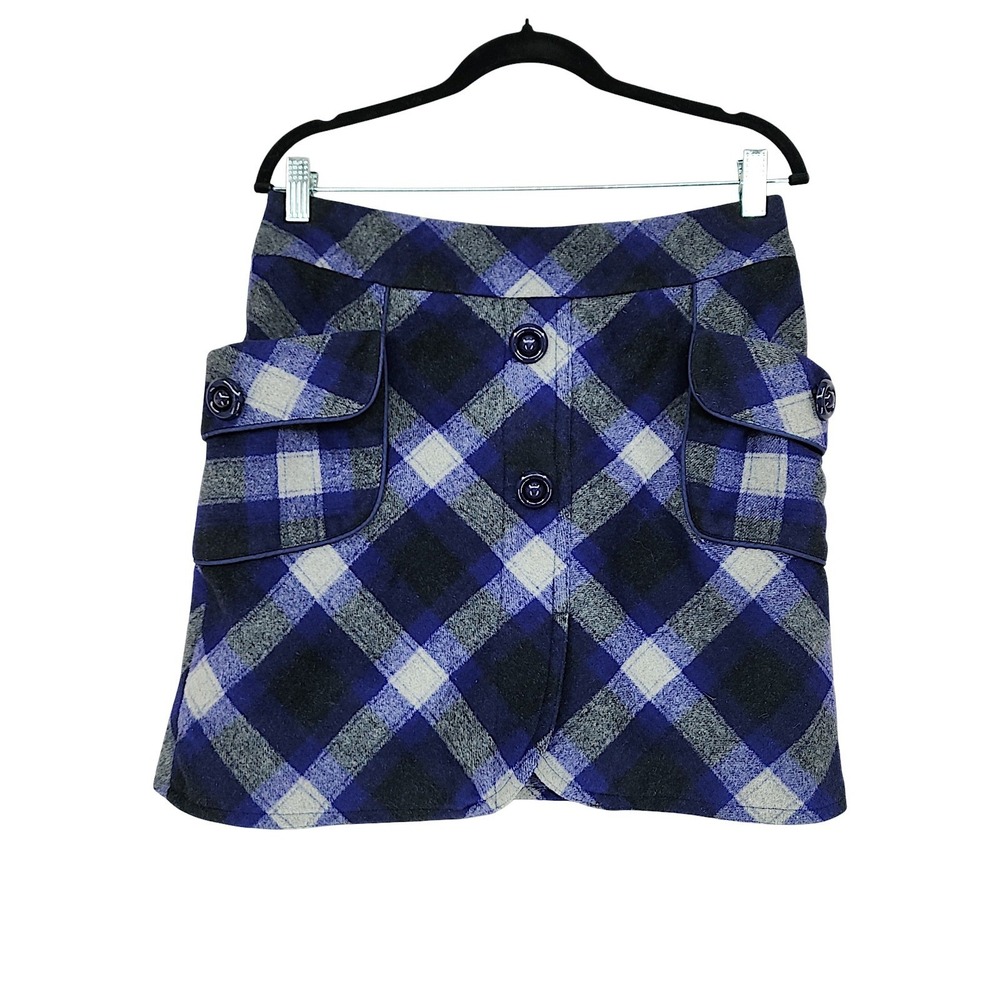 Etam Mini Skirt EU 40 US‎ 6-8 M Blue Plaid Wool Preppy Dark Academia Schoolgirl